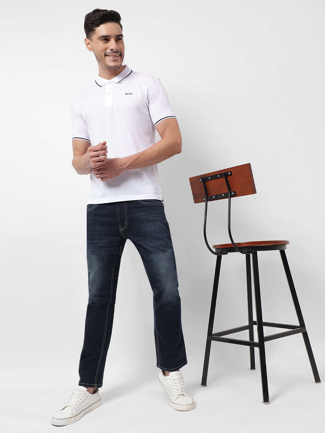 Numero Uno Men Striped White T-Shirt